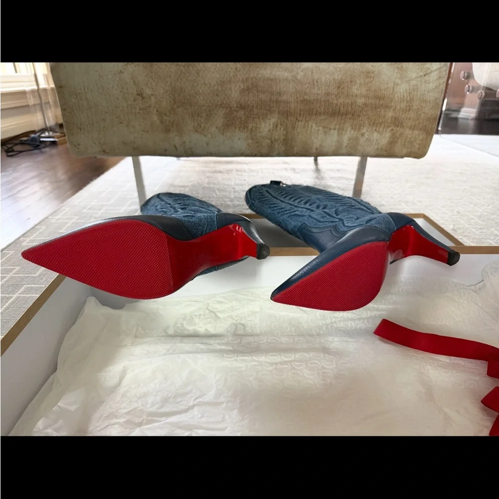 Christian Louboutin Blue and Red Heeled Boots - Picture 2 of 2
